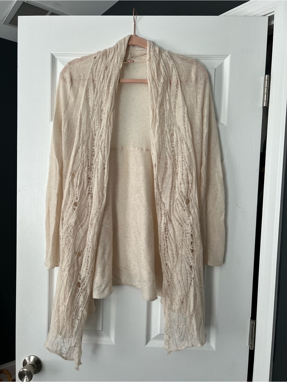 Free People Cream Open-Front Knit Cardigan Sweater